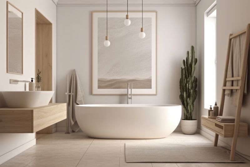 Freestanding bathtub in a modern bathroom